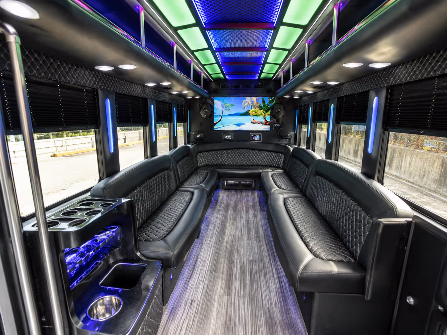 billings 18 passenger party bus inside