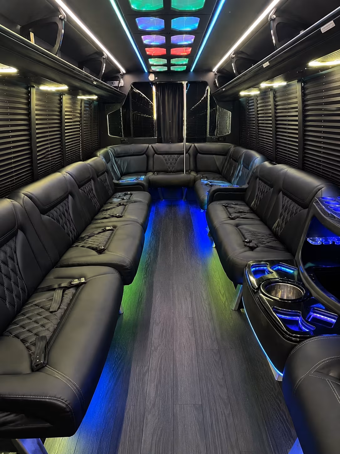 billings 20 passenger party bus interior