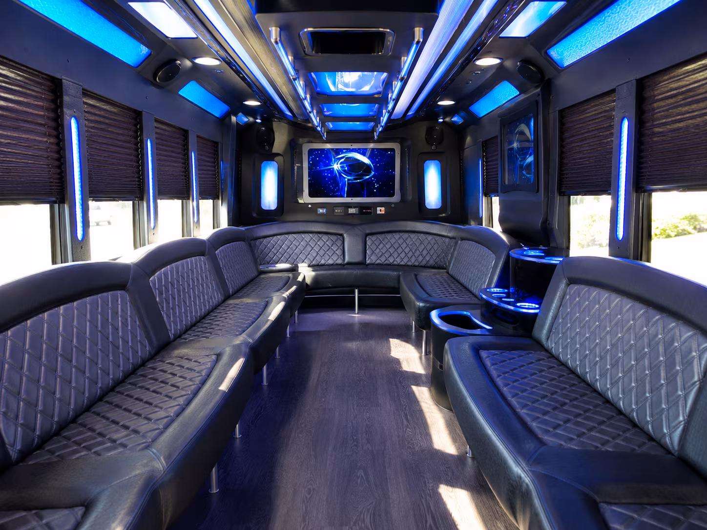 billings 28 passenger party bus inside