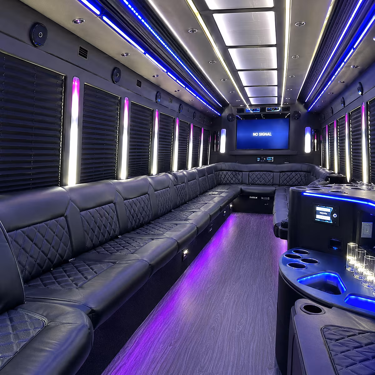billings 30 passenger party bus inside