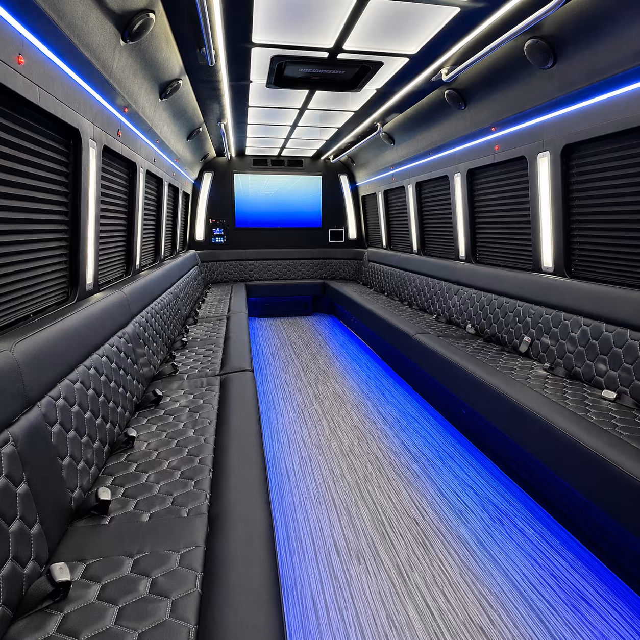 billings 50 passenger party bus inside